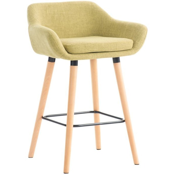 Bar lounge stool x1 design skandinavisk med sæde i lys grøn stof, ben i træ, fodstøtte i metal 10_0004927 kastanj