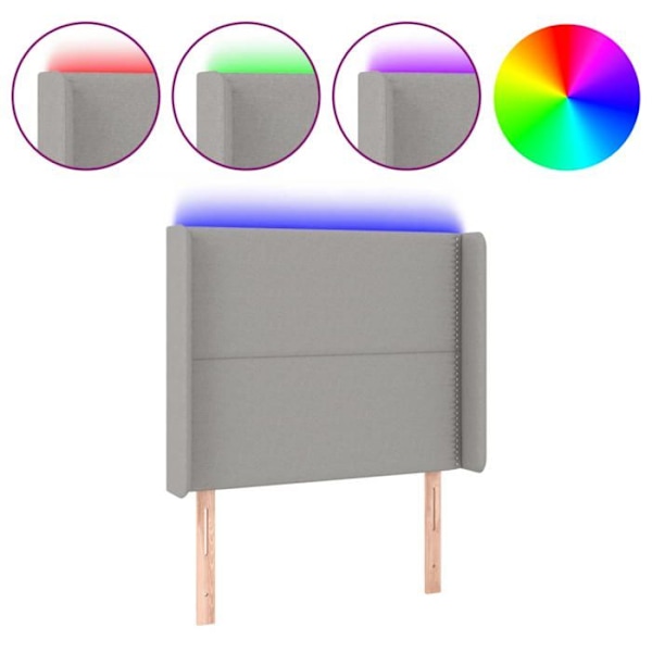 Hovedgærde til soveværelse med LED-møbel 93 x 16 x 118/128 cm lys grå stof TDL0201227 Grå