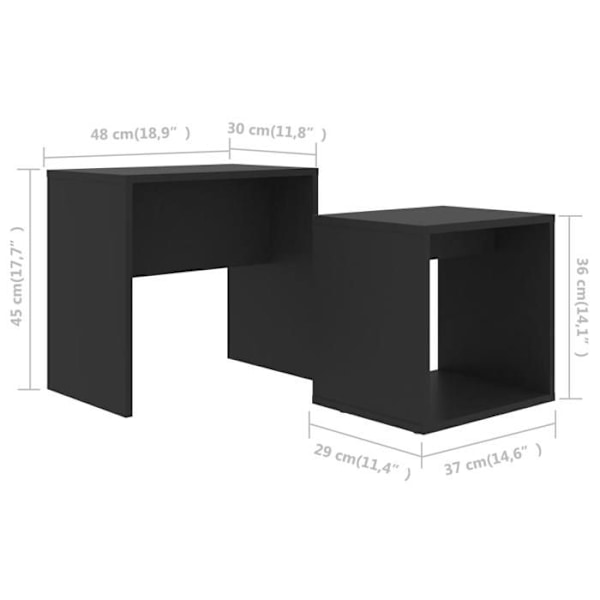 Sæt med to sofaborde, sidebord 48 x 30 x 45 cm i sort ingeniørtræ DEC031258 kastanj