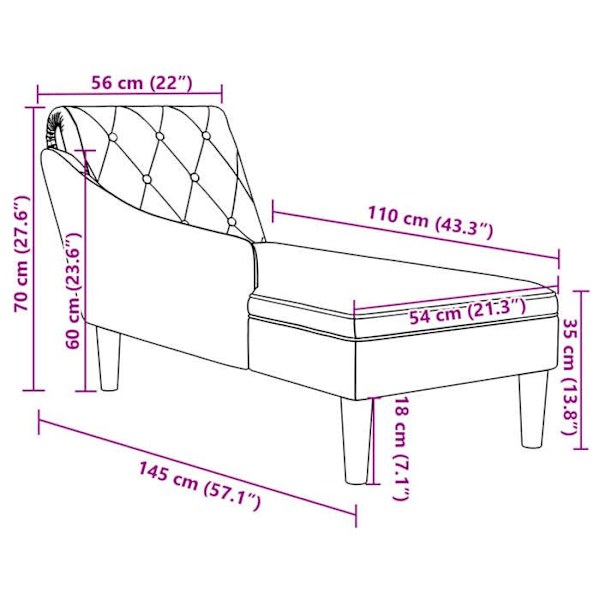 Meridienne chaise longue soffa för inomhus med kudde och högra armstöd i svart tyg DEC026260 Svart