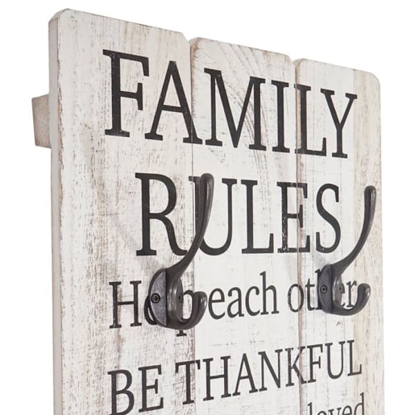 Væghængt jakkeholder Family Rules skabspanel med 3 kroge 76x31cm 04_0003797 Guld