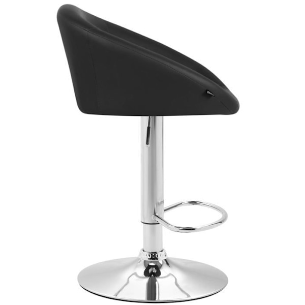 Bar stool x1 säädettävä ja pyörivä, pyöreä selkänoja mustasta PVC:stä, jalusta kromimetallia TDB10804 Metall