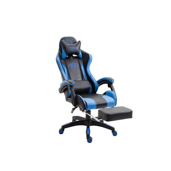 Kantstol med teleskopisk fodstøtte, sporty gamer-design i sort/blå PVC og plast 10_0002507 Blå