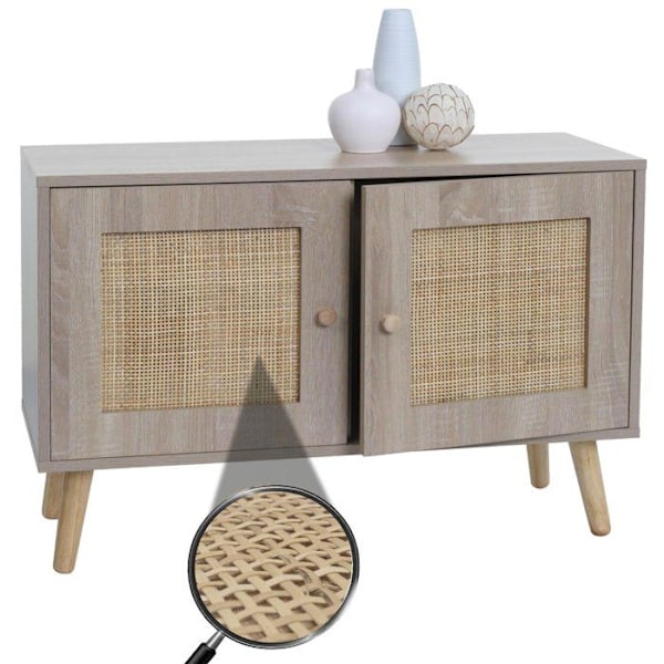 Kompakti buffet kaapilla, jossa on kaksi säilytyskomponenttia, kubu-puusta, tammen näköinen, 56x80x30 cm 04_0006518 kastanj