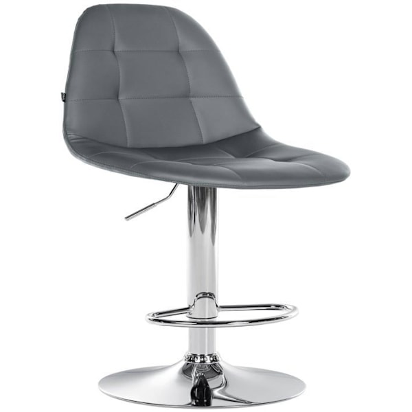 Bar Stool x1 with adjustable height footrest swivel gray PVC seat chrome metal frame 10_0004823 Grå