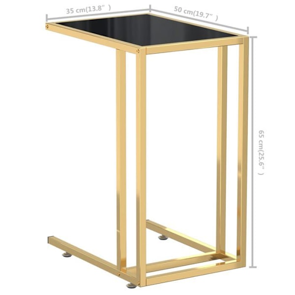 Side table, computer table, end of sofa 50 x 35 x 65 cm, black tempered glass and gold iron DEC032519 Svart