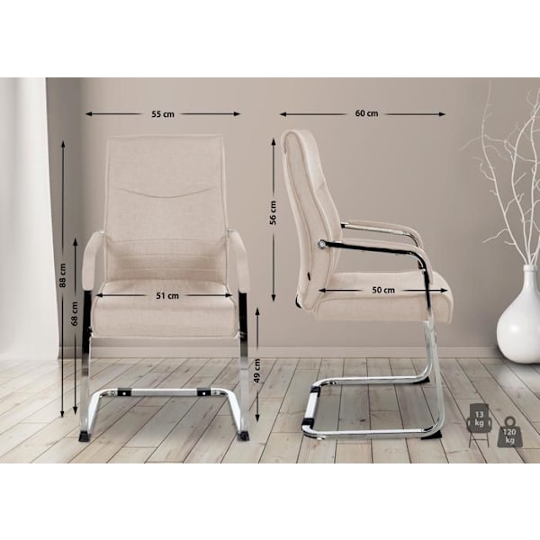 Kontorsstol besökarsäte utan hjul, metallkrom sledbas och sits i taupe tyg 10_0003359 Metall