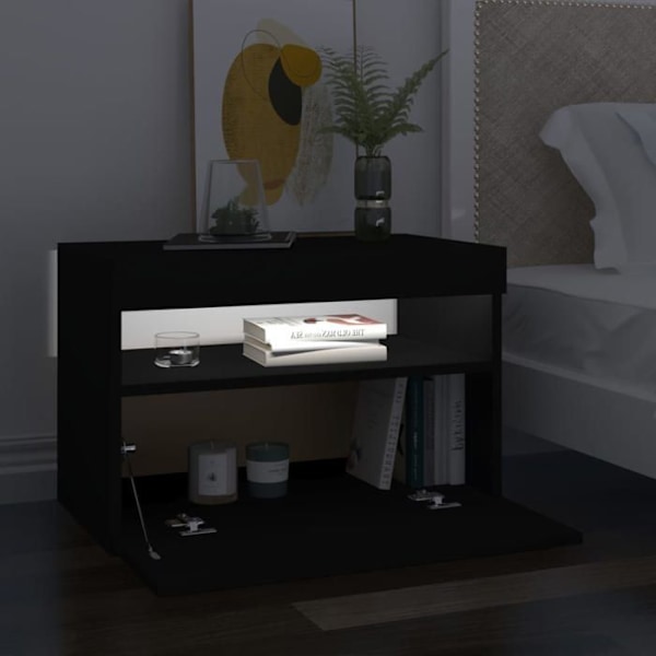 Sæt med 2 natborde med LED-lys, opbevaringsrum 60 x 35 x 40 cm, sort ingeniørtræ DEC035941 kastanj