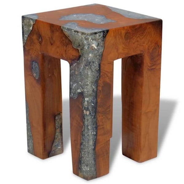 Tabouret med sidestøtte til planter 30x30x40 cm i massivt teaktræ og multicolor resin DEC026339 kastanj