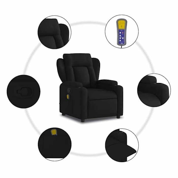 TV-lænestol med massagefunktion, justerbar, 6 massagepunkter i sort stof DEC027044 Svart