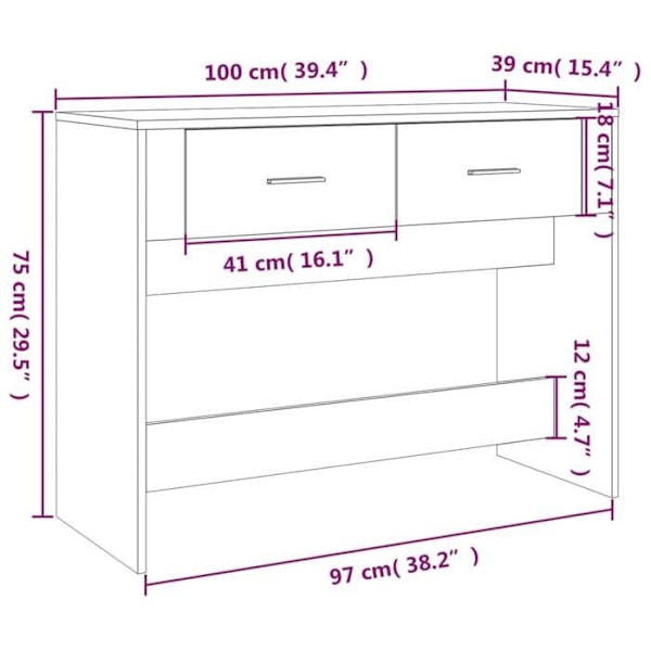 Tablekonsol med to opbevaringsskuffer 100 x 39 x 75 cm i grå ingeniørtræ DEC031223 kastanj