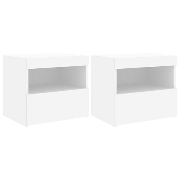 Sats av 2 sängbord med LED-lampor och låda 50 x 40 x 45 cm vit ingenjörsträ DEC035932 Vit