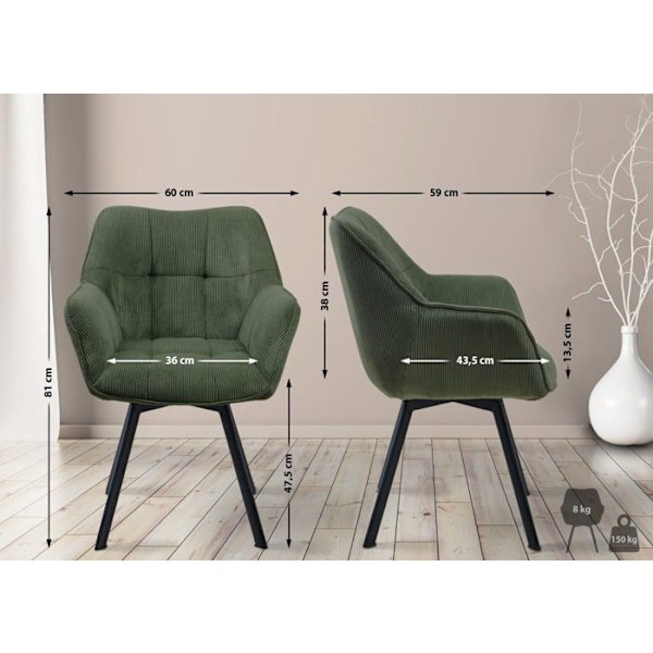 Comfortabel, drejbar dining chair i grøn fløjl og sort metal 10_0002035 Metall