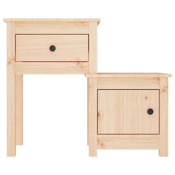 Sæt med 2 natborde med skuffe og rum med dør 79,5 x 38 x 65,5 cm ubehandlet fyrretræ DEC034814 kastanj