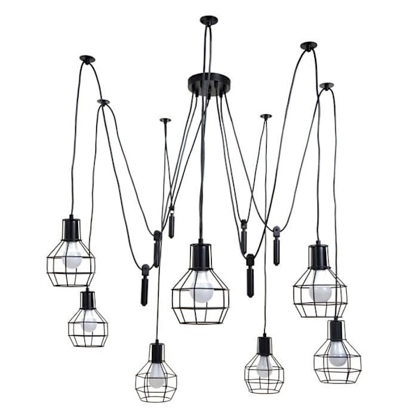 Pendentif lampe HWC-H85, hængende lampe i industriel metal, justerbar højde sort ~ 7 ved gradades-lamper