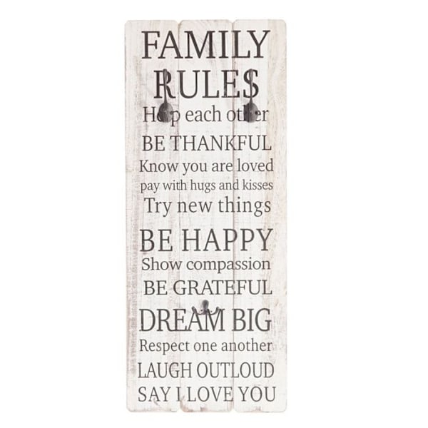 Væghængt jakkeholder Family Rules skabspanel med 3 kroge 76x31cm 04_0003797 Guld