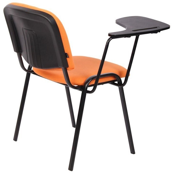 Besøgsstol i vent zone med et lille foldbart bord i orange stof, med 4 ben i metal 10_0002769 Metall