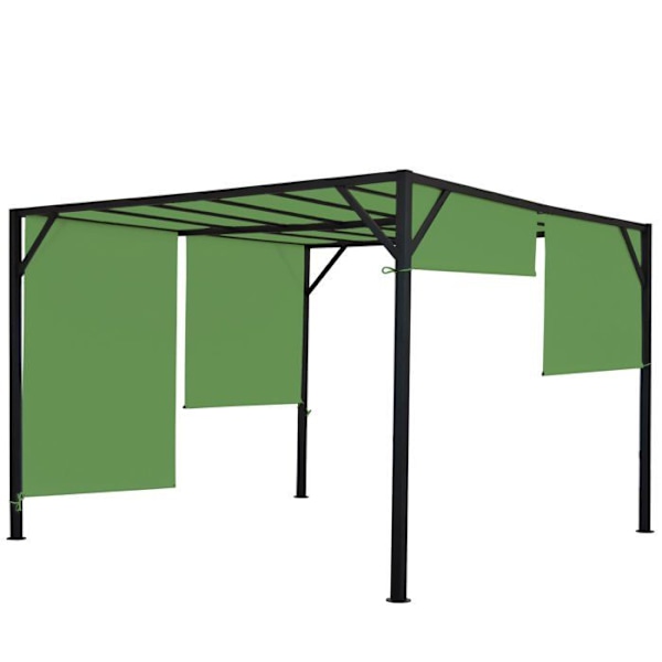 Pergola trädgårdspaviljong terrassöverdrag stabil 6 cm stålstruktur + skjutbart tak grön 3 x 4m 04_0008101 Grön