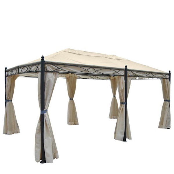 Pergola pavillon struktur stabil 7cm 5x3m creme med sidevæg + myggenet 04_0004082 Grädde