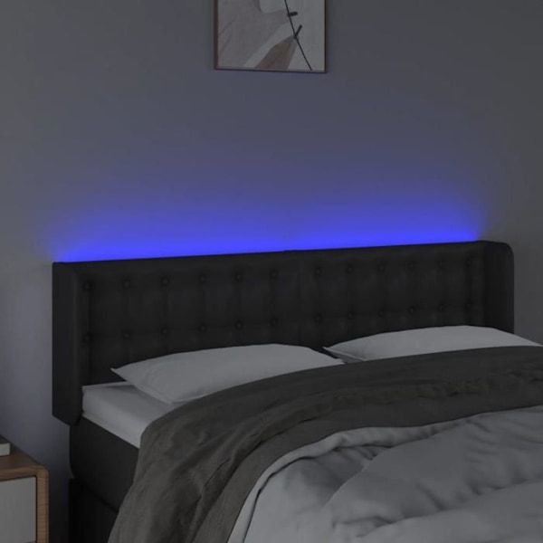 Hovedgærde - LED - Sort - 147x16x78/88 cm - Syntetisk læder - Moderne - Design Svart