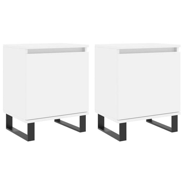 Sæt med 2 natborde med skab med dør 40 x 30 x 50 cm ingeniørtræ hvid DEC034896 Vit