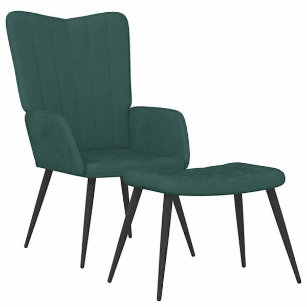 Moderne sofa stol med fodskammel i mørkegrønt velour DEC026631 Grön