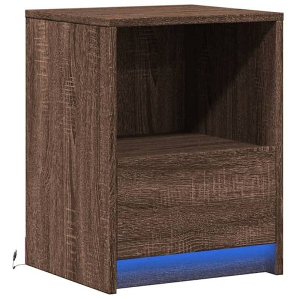 Natskab med skuffe og LED 38 x 34 x 50 cm i brunt ingeniørtræ DEC032797 kastanj