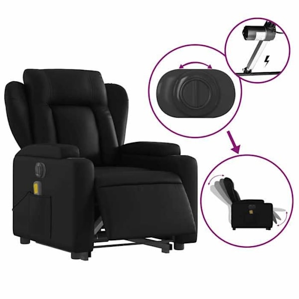 Massagefåtölj med eldriven lutning och lyftfunktion i svart PVC DEC027808 Svart