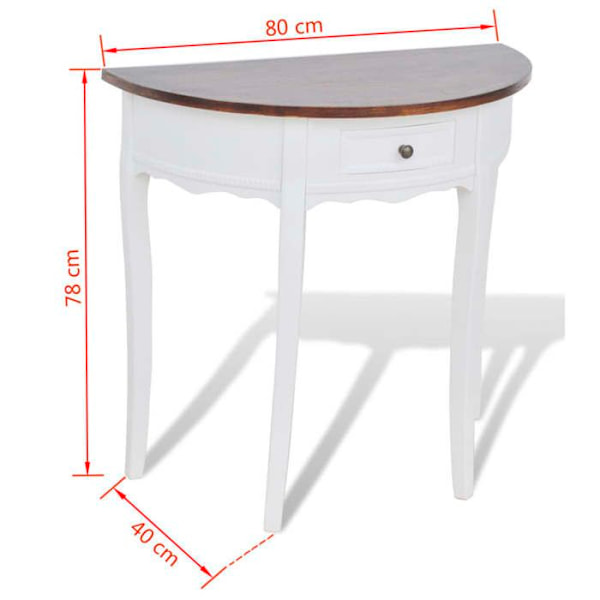 Konsolbord med låda halvcirkelformad i vit MDF DEC031629 Vit