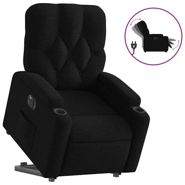Fauteuil relax TV med elektrisk løftefunktion meget komfortabel i sort stof DEC028493 Svart