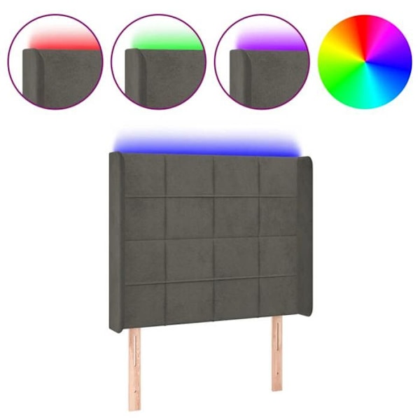Hovedgærde til soveværelse møbel med LED 103 x 16 x 118/128 cm mørkegrå fløjl TDL0201179