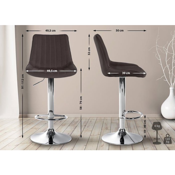 Barstol x1 højdejusterbar, drejelig 360°, taupe stofsæde med vertikal søm, metalben med kromlook 10_0005434 Metall