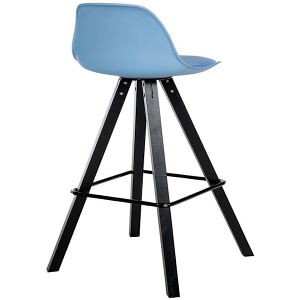 Barstol hög x1 fotstöd skandinavisk stil i plast och PVC blå struktur i svart trä kvadrat 10_0004631 Blå
