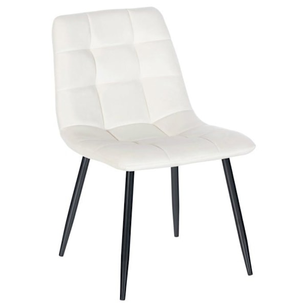 Spisebordsstol x1 med firkantede syninger i hvid cremevelour, ben i sort metal 10_0001959 Vit