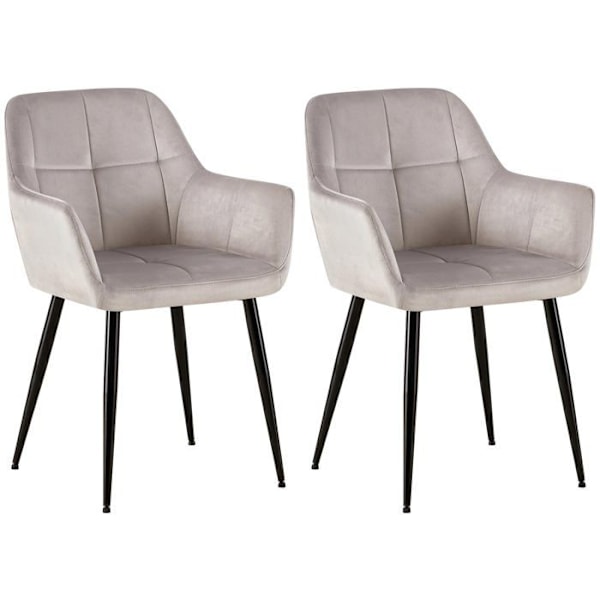 Sæt med 2 retro design spiseborde med dekorative syninger i firkanter, sæde i lysegrå velour 10_0001536 Grå