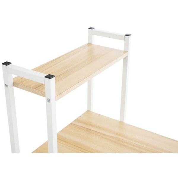 Bureau table de travail i retro-stil med opbevaringssøjle, hylde i ahorntræ og hvid metal 10_0003616 Vit