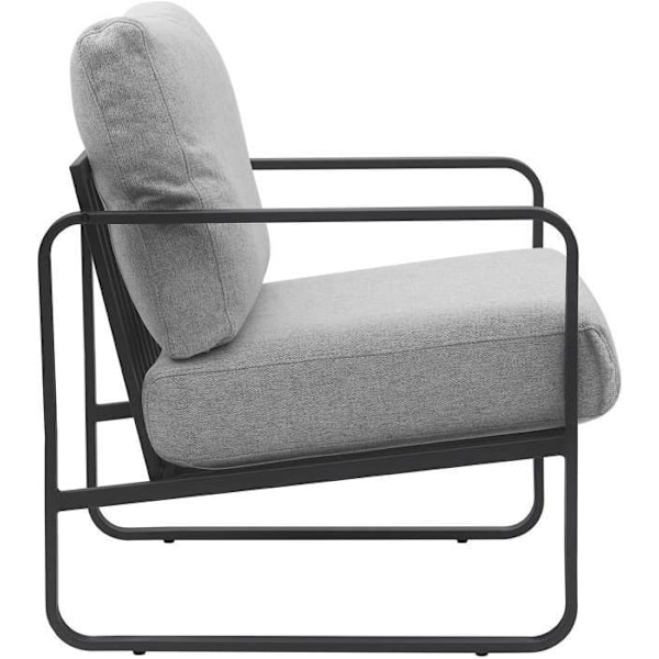 Design retro chic loungestol i lysegrå stof med ramme i mat sort metal 10_0002819 Grå