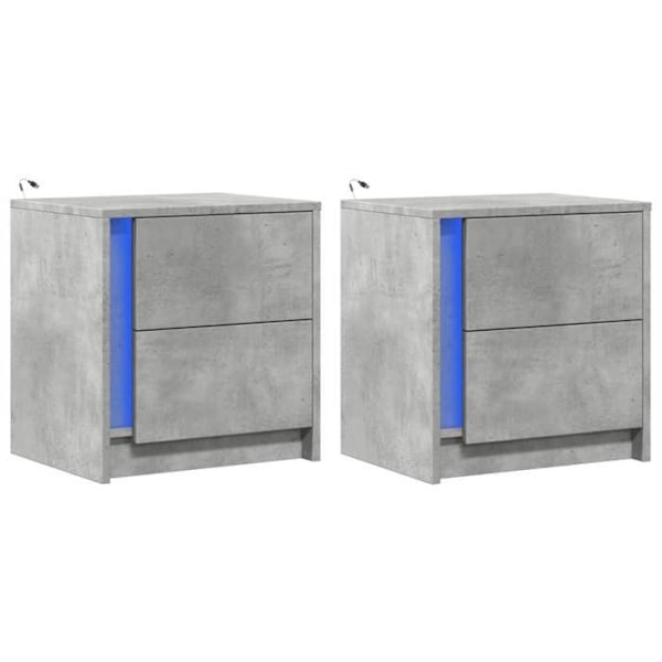 Sæt med 2 natbord med skuffer og LED 43 x 34 x 45 cm i gråt ingeniørtræ DEC032856 kastanj