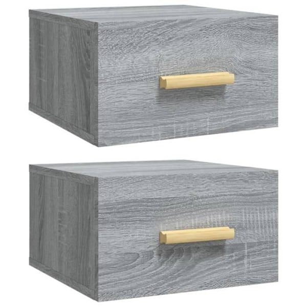 Sæt med 2 væghængte natborde med skuffe 35 x 35 x 20 cm grå ingeniørtræ DEC036109 kastanj