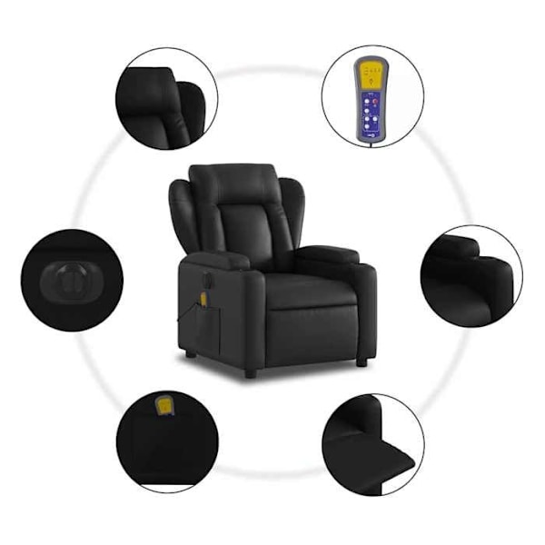 TV-recliner med massagefunktion, elektrisk, 6 massagepunkter i sort PVC DEC027214 Svart