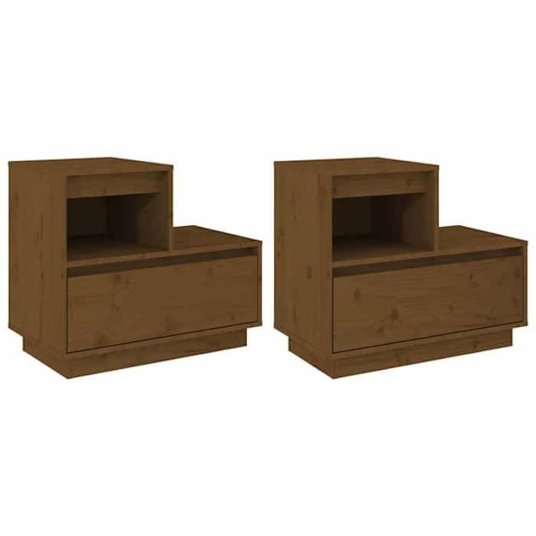 Set av 2 sängbord med låda och fack 60 x 34 x 51 cm furu färg honung brun DEC035927 kastanj