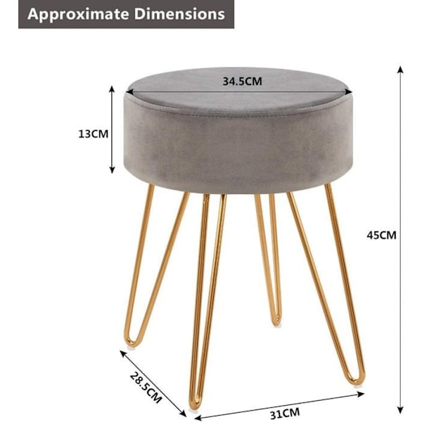 Sammetsfåtölj i grått tyg med ben i guldmetall 35 x 35 x 45