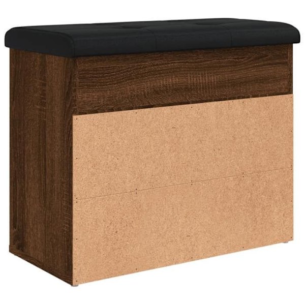 Skoopbevaringsbænk med 2 niveauer og sort sædepolstring 62 x 32 x 50 cm i ingeniørtræ farve eg brun DEC0248 Brun