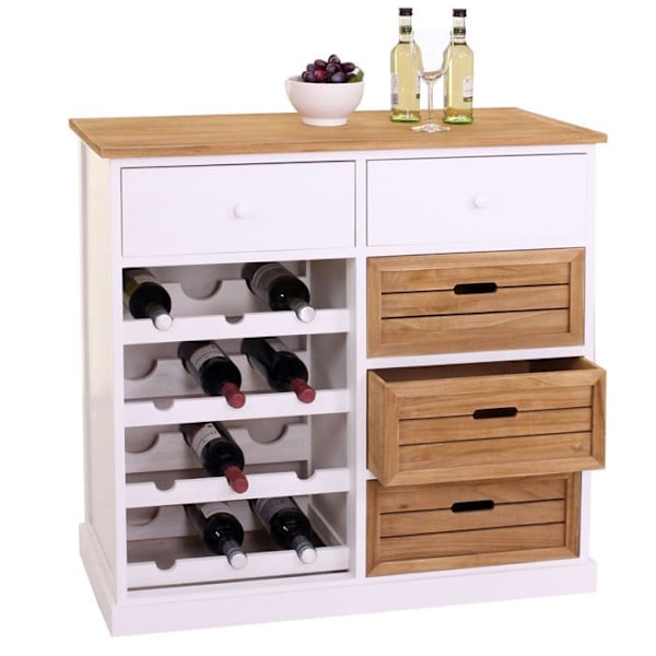 Vinplockskåp för 12 flaskor med lådor, rustik stil 86x87x37cm 04_0004316 Flerfärgad