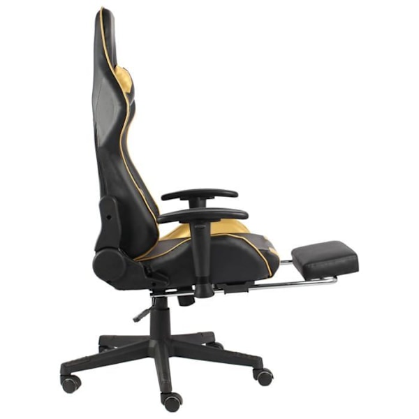 Kontorstol gaming med drejefunktion og fodskammel i guld og sort PVC DEC026024 Svart