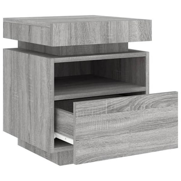 Yöpöytä laatikolla ja LED-valaistuksella 40 x 39 x 48,5 cm harmaasta rakennuspuusta DEC032787 kastanj