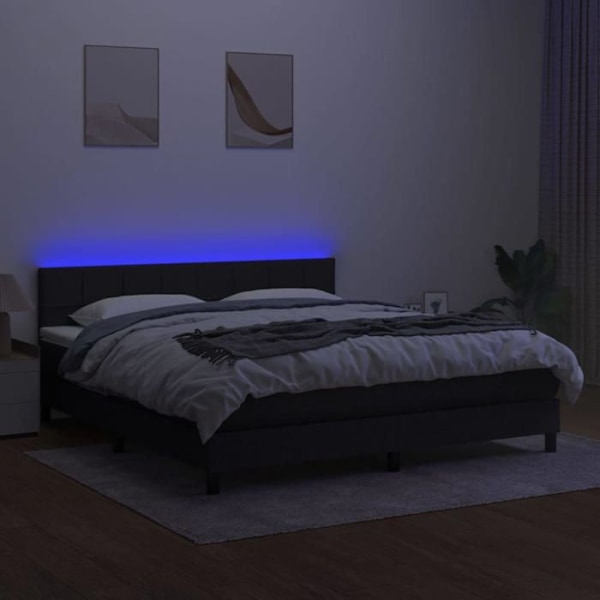 LED sengestel med hovedgærde madras 160x200 cm sort stof TDL0209190 Svart