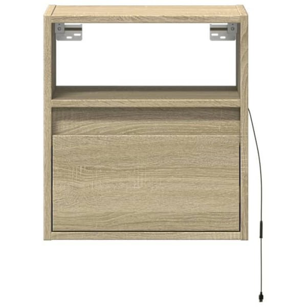 Væghængt natbord med LED-lys og skuffe 41 x 31 x 45 cm i ingeniørtræ farve eg DEC034190 kastanj