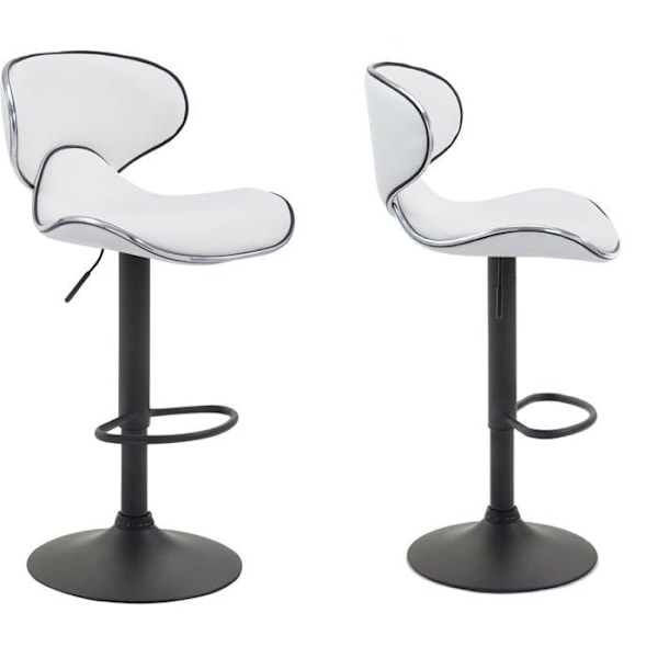 Barstolar - Kontemporär design - Set om 2 - Svart metall - Vit syntetisk sits - Höjdjusterbar Vit