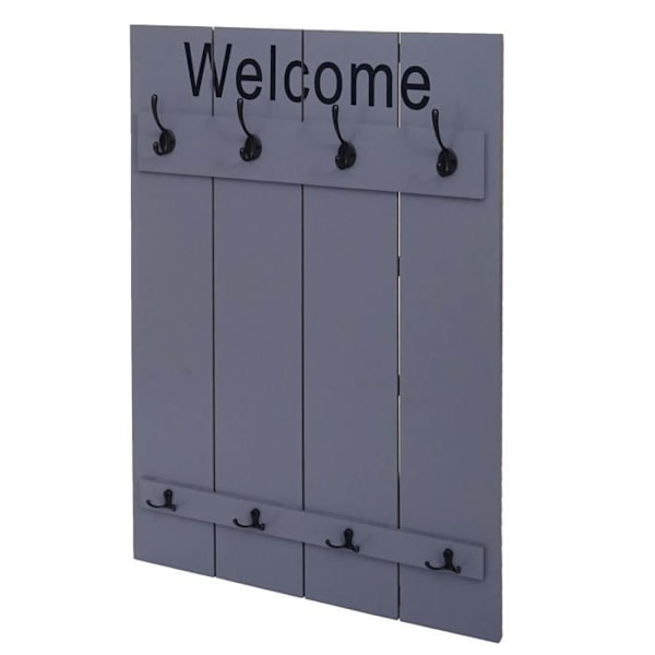 Seinänaulakko 8 koukulla welcome 91 x 60 cm harmaansinisestä puusta 04_0008176 Blå